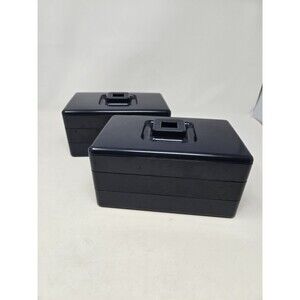 VINTAGE TUPPERWARE 4 PIECE STACKABLE JEWELRY DESK ORGANIZER NAVY BLUE SET OF 2